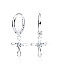 Cross Silver Hoop Earring HO-1660